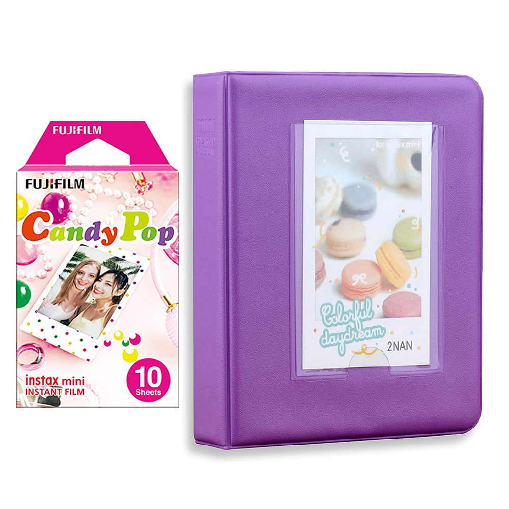 Fujifilm Instax Mini 10X1 candy pop Instant Film with Instax Time Photo Album 64 Sheets (Violet Purple)