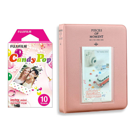 Fujifilm Instax Mini 10X1 candy pop Instant Film with Instax Time Photo Album 64 Sheets Blush pink