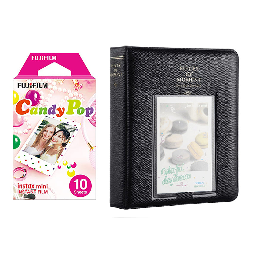 Fujifilm Instax Mini 10X1 candy pop Instant Film with Instax Time Photo Album 64 Sheets (charcoal grey)