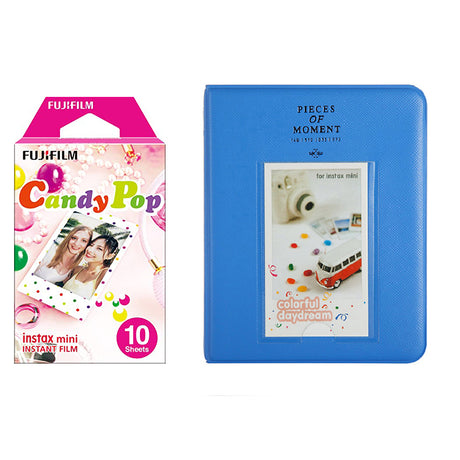 Fujifilm Instax Mini 10X1 candy pop Instant Film with Instax Time Photo Album 64 Sheets Cobalt blue