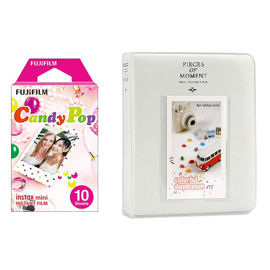 Fujifilm Instax Mini 10X1 candy pop Instant Film with Instax Time Photo Album 64 Sheets (ice white)