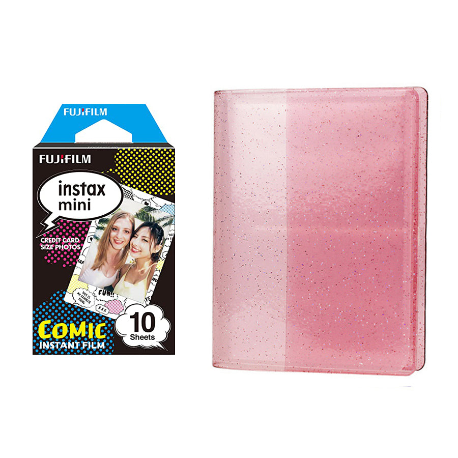 Fujifilm Instax Mini 10X1 comic Instant Film with 64-Sheets Album For Mini Film 3 inch (blush pink)