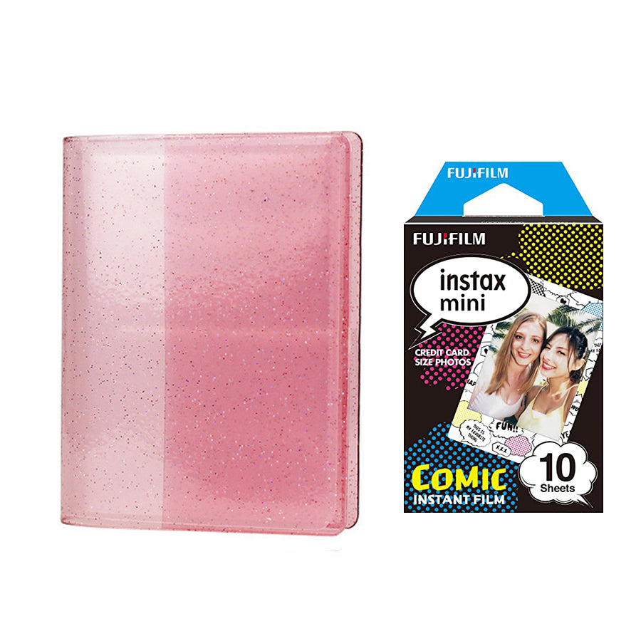 Fujifilm Instax Mini 10X1 comic Instant Film with 64-Sheets Album For Mini Film 3 inch Blush pink