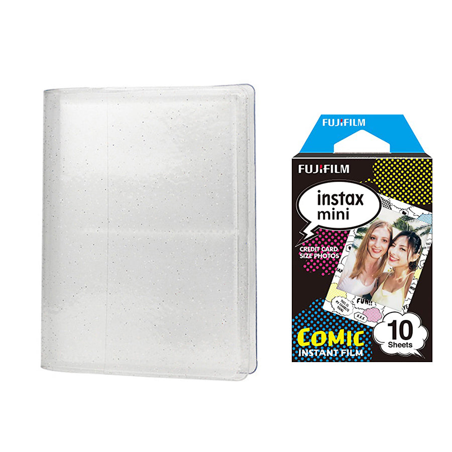 Fujifilm Instax Mini 10X1 comic Instant Film with 64-Sheets Album For Mini Film 3 inch lce white