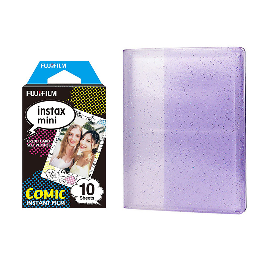 Fujifilm Instax Mini 10X1 comic Instant Film with 64-Sheets Album For Mini Film 3 inch lilac purple