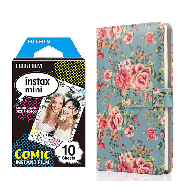 Fujifilm Instax Mini 10X1 comic Instant Film with 96-sheet Album for mini film Blue rose
