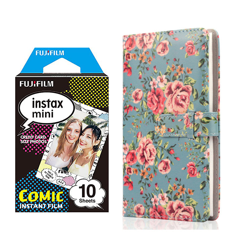Fujifilm Instax Mini 10X1 comic Instant Film with 96-sheet Album for mini film  (Blue rose)