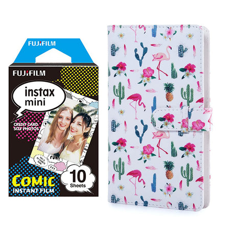 Fujifilm Instax Mini 10X1 comic Instant Film with 96-sheet Album for mini film Flamingo catus