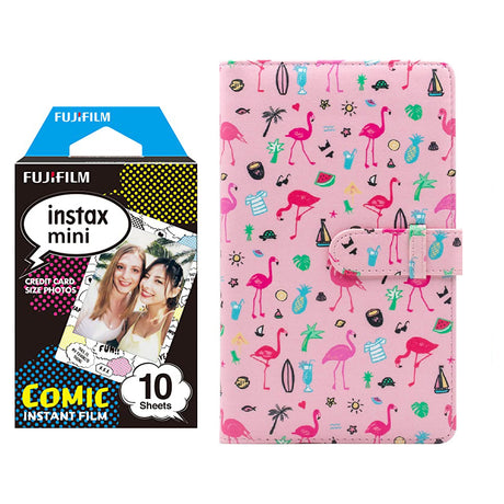 Fujifilm Instax Mini 10X1 comic Instant Film with 96-sheet Album for mini film Flamingo watermelon