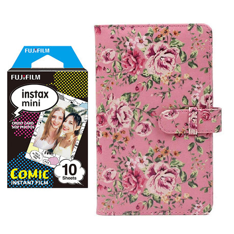 Fujifilm Instax Mini 10X1 comic Instant Film with 96-sheet Album for mini film Pink rose