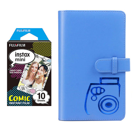 Fujifilm Instax Mini 10X1 comic Instant Film with 96-sheet Album for mini film Cobalt blue