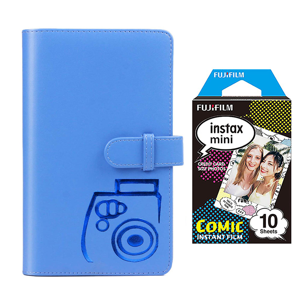Fujifilm Instax Mini 10X1 comic Instant Film with 96-sheet Album for mini film Cobalt blue