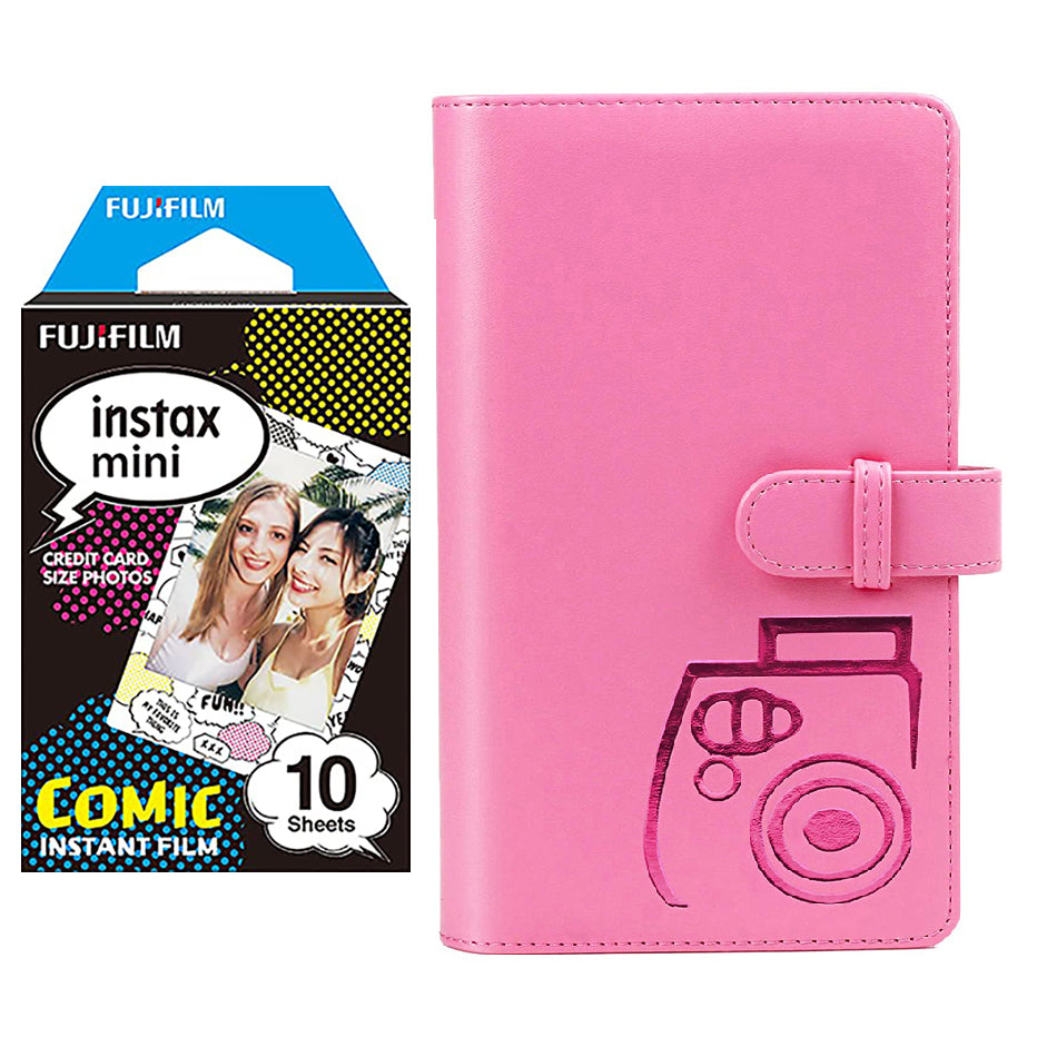 Fujifilm Instax Mini 10X1 comic Instant Film with 96-sheet Album for mini film Flamingo pink