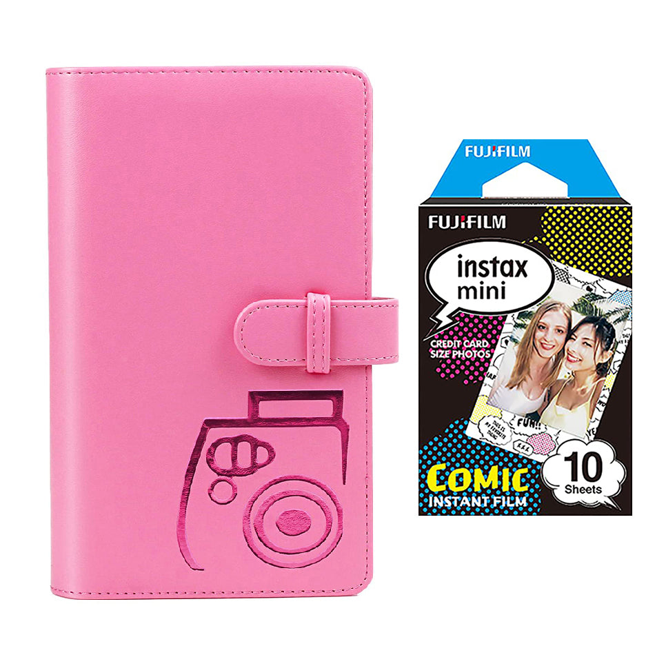 Fujifilm Instax Mini 10X1 comic Instant Film with 96-sheet Album for mini film Flamingo pink