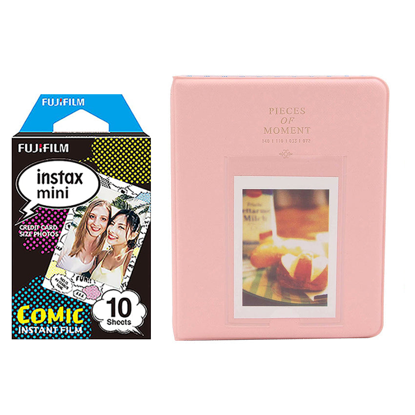 Fujifilm Instax Mini 10X1 comic Instant Film with Instax Time Photo Album 64 Sheets (Peach pink)