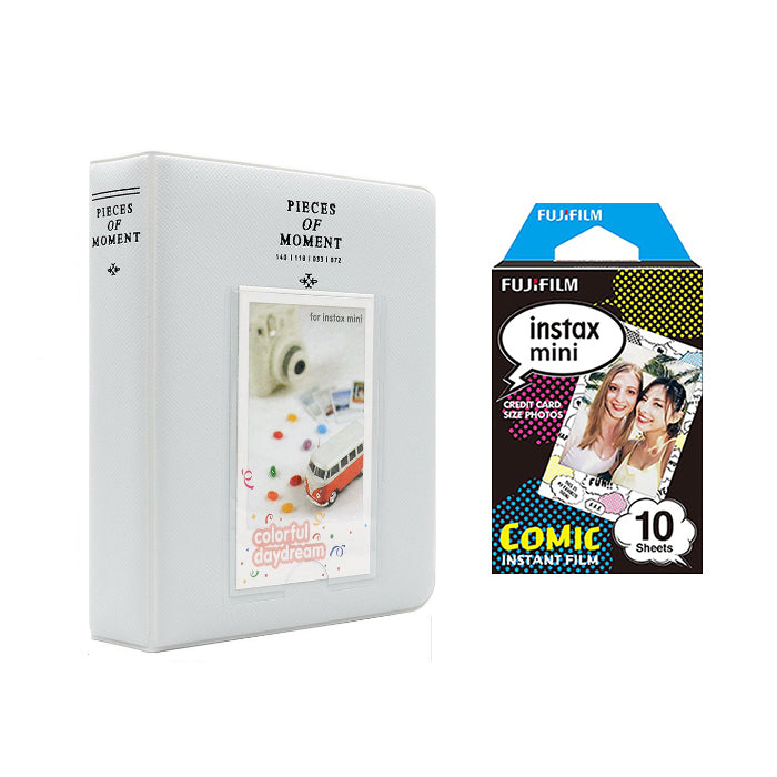 Fujifilm Instax Mini 10X1 comic Instant Film with Instax Time Photo Album 64 Sheets Pearly white
