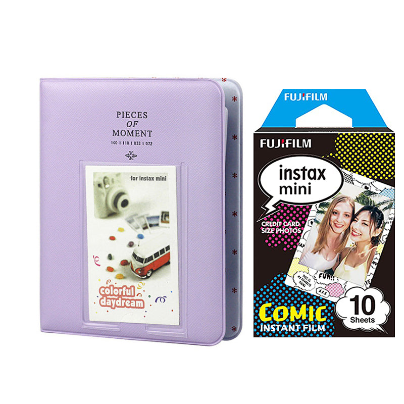 Fujifilm Instax Mini 10X1 comic Instant Film with Instax Time Photo Album 64 Sheets lilac purple
