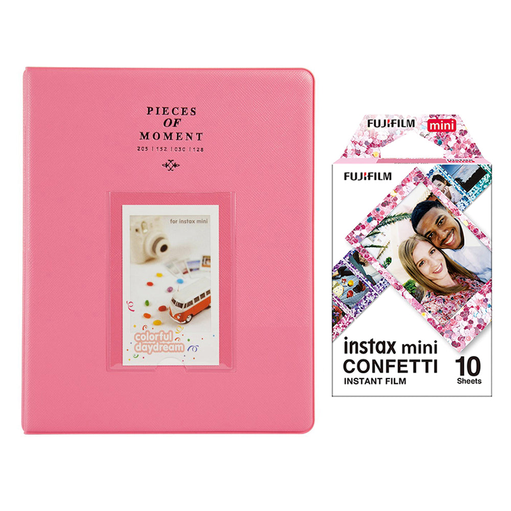 Fujifilm Instax Mini 10X1 confetti Instant Film With 128-sheet Album for mini film (FLAMINGO PINK)