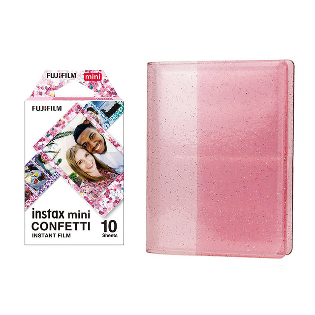 Fujifilm Instax Mini 10X1 confetti Instant Film with 64-Sheets Album For Mini Film 3 inch Blush pink