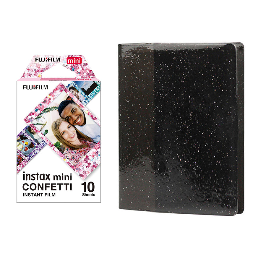 Fujifilm Instax Mini 10X1 confetti Instant Film with 64-Sheets Album For Mini Film 3 inch Charcoal gray
