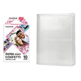 Fujifilm Instax Mini 10X1 confetti Instant Film with 64-Sheets Album For Mini Film 3 inch lce white