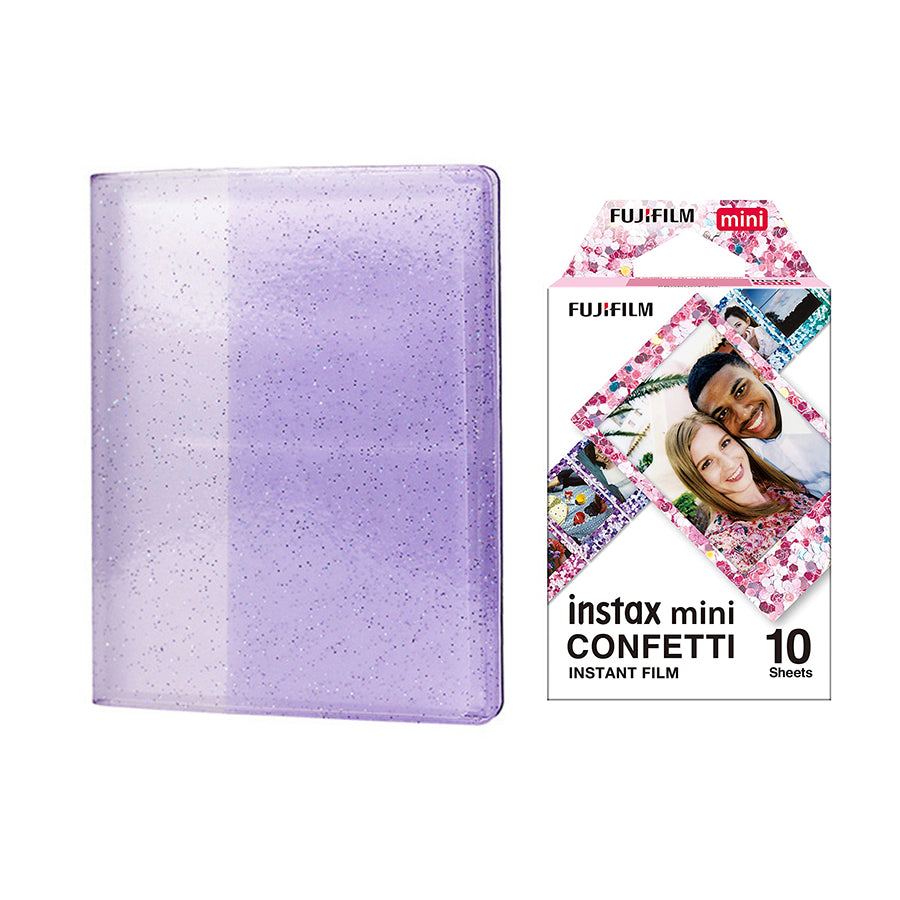 Fujifilm Instax Mini 10X1 confetti Instant Film with 64-Sheets Album For Mini Film 3 inch lilac purple