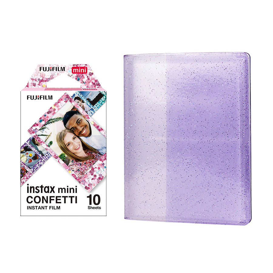 Fujifilm Instax Mini 10X1 confetti Instant Film with 64-Sheets Album For Mini Film 3 inch lilac purple