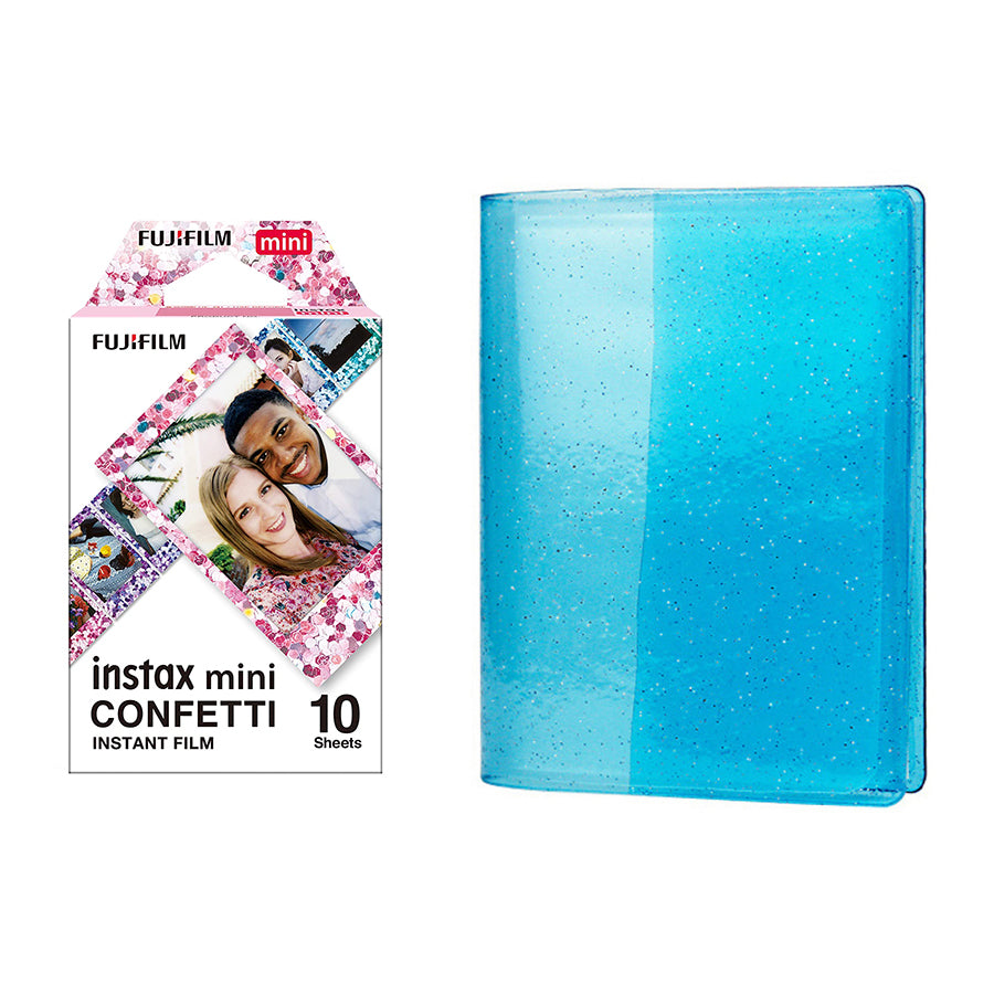 Fujifilm Instax Mini 10X1 confetti Instant Film with 64-Sheets Album For Mini Film 3 inch Sky blue