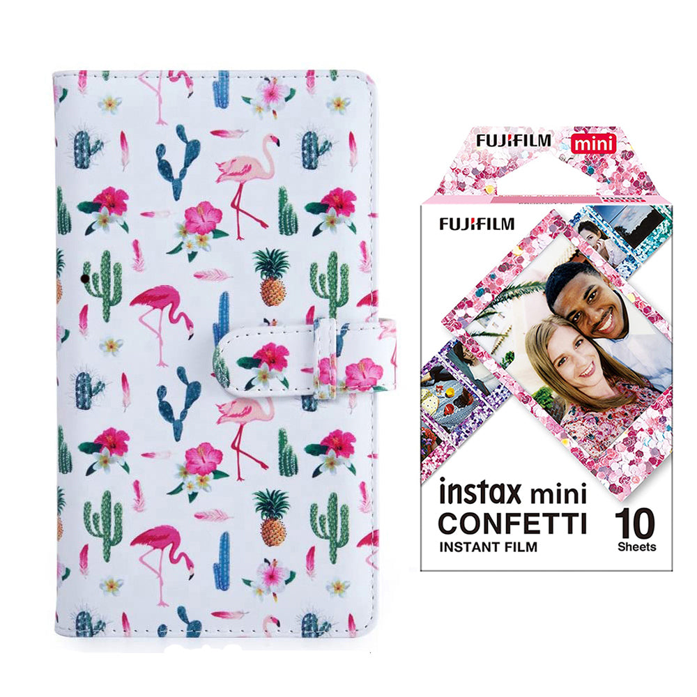 Fujifilm Instax Mini 10X1 confetti Instant Film with 96-sheet Album for mini film Flamingo catus
