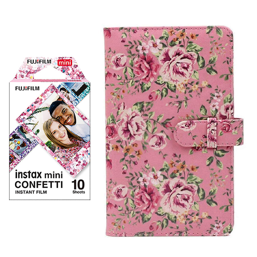 Fujifilm Instax Mini 10X1 confetti Instant Film with 96-sheet Album for mini film  (Pink rose)