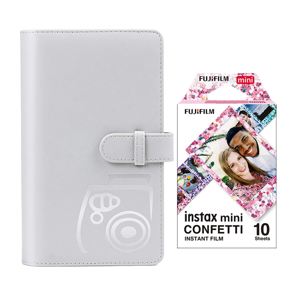 Fujifilm Instax Mini 10X1 confetti Instant Film with 96-sheet Album for mini film (Smoky white)