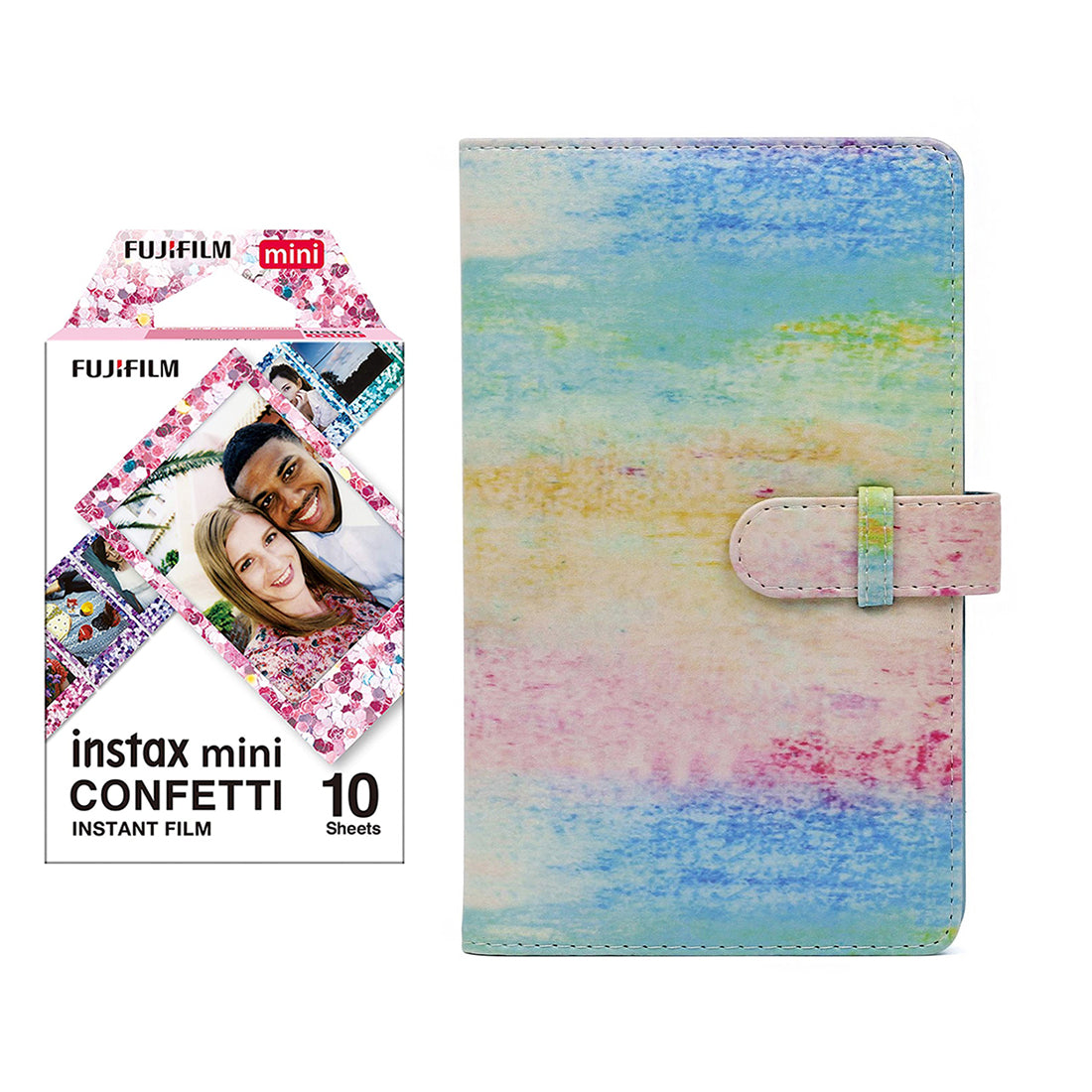 Fujifilm Instax Mini 10X1 confetti Instant Film with 96-sheet Album for mini film (Watercolor)