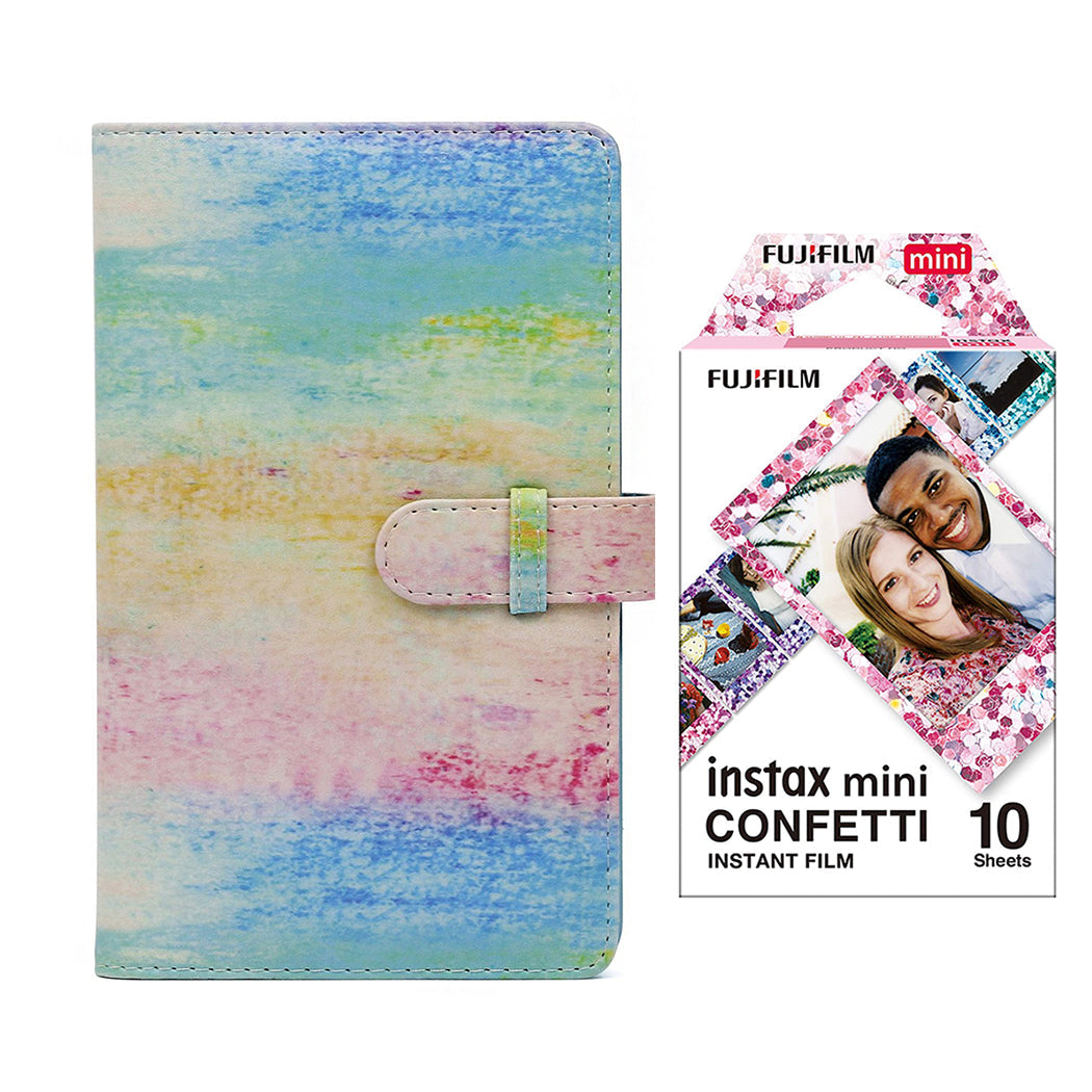 Fujifilm Instax Mini 10X1 confetti Instant Film with 96-sheet Album for mini film (Watercolor)