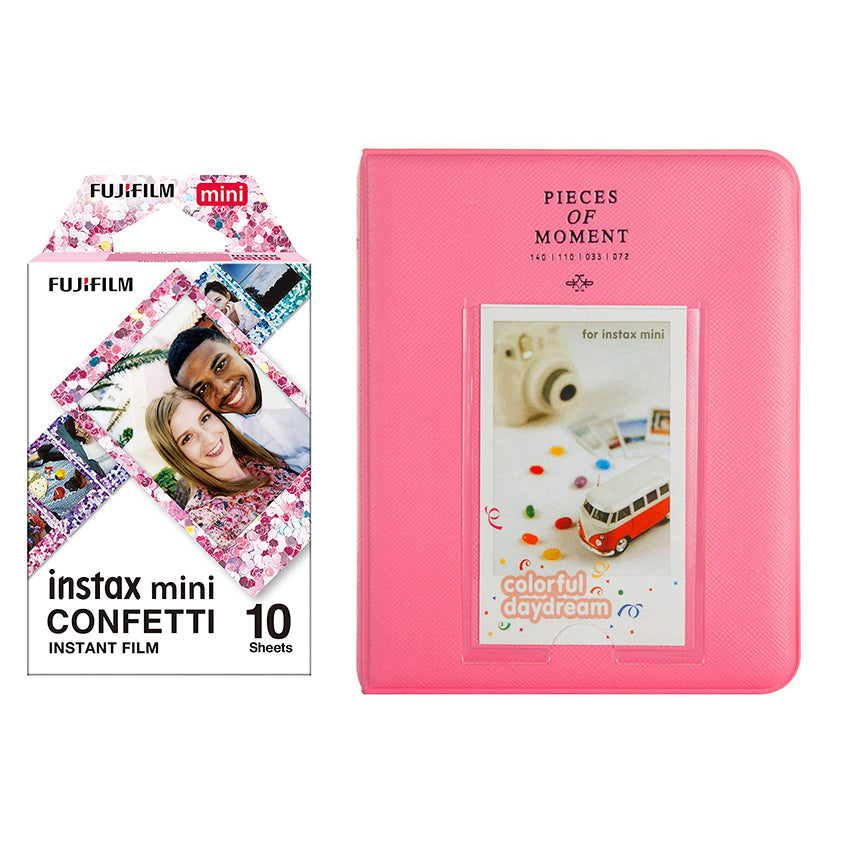Fujifilm Instax Mini 10X1 confetti Instant Film with Instax Time Photo Album 64 Sheets (FLAMINGO PINK)