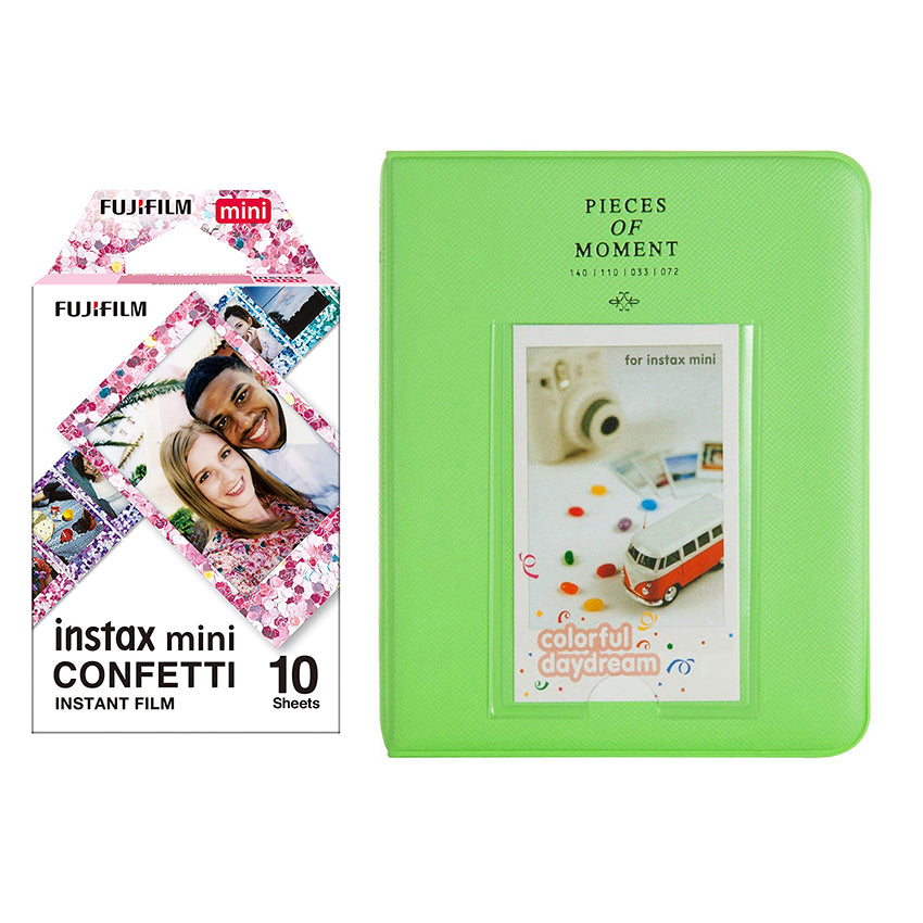 Fujifilm Instax Mini 10X1 confetti Instant Film with Instax Time Photo Album 64 Sheets Lime green