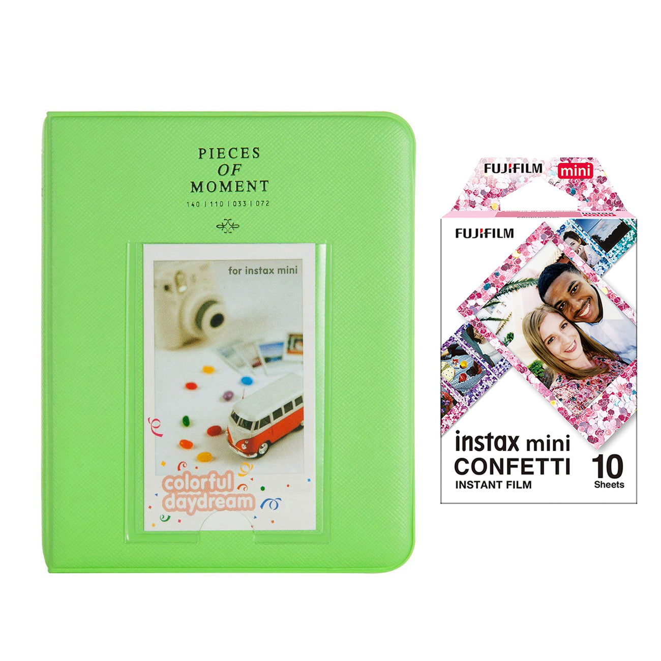 Fujifilm Instax Mini 10X1 confetti Instant Film with Instax Time Photo Album 64 Sheets (LIME GREEN)