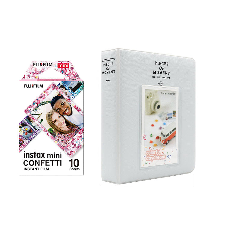 Fujifilm Instax Mini 10X1 confetti Instant Film with Instax Time Photo Album 64 Sheets (Pearly white)