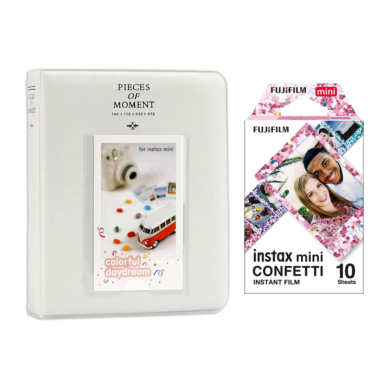 Fujifilm Instax Mini 10X1 confetti Instant Film with Instax Time Photo Album 64 Sheets (ice white)