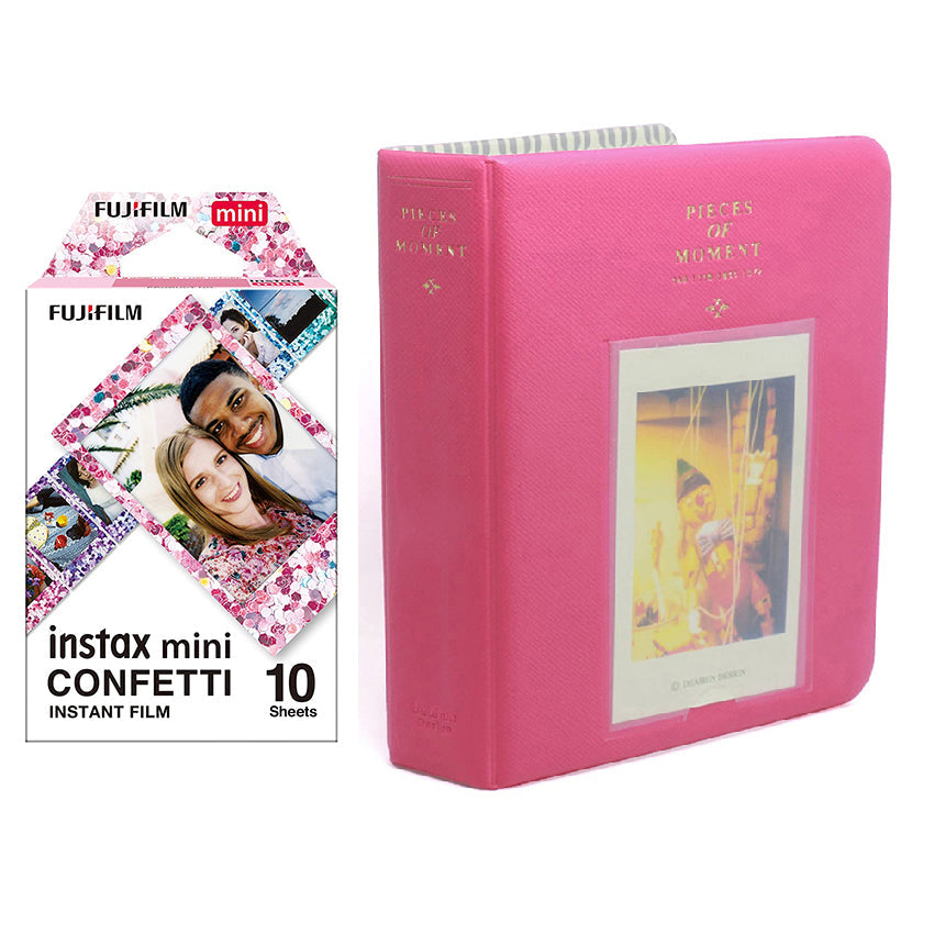 Fujifilm Instax Mini 10X1 confetti Instant Film with Instax Time Photo Album 64 Sheets (rose red)
