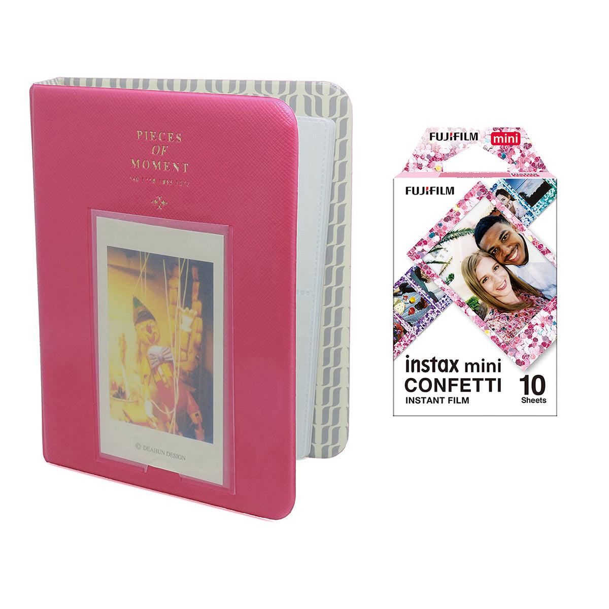 Fujifilm Instax Mini 10X1 confetti Instant Film with Instax Time Photo Album 64 Sheets Rose red