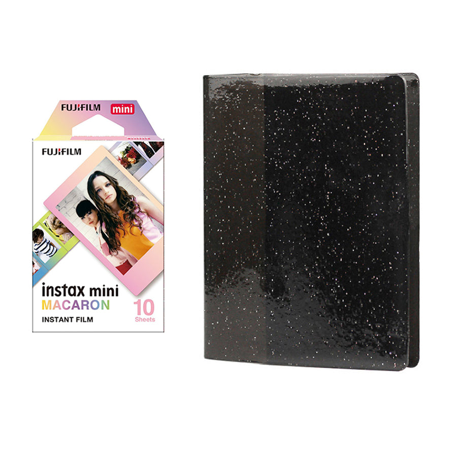 Fujifilm Instax Mini 10X1 macaron Instant Film with 64-Sheets Album For Mini Film 3 inch Charcoal gray