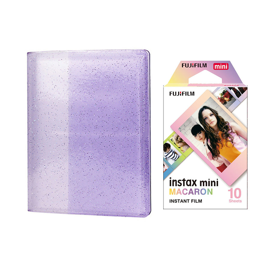 Fujifilm Instax Mini 10X1 macaron Instant Film with 64-Sheets Album For Mini Film 3 inch (lilac purple)