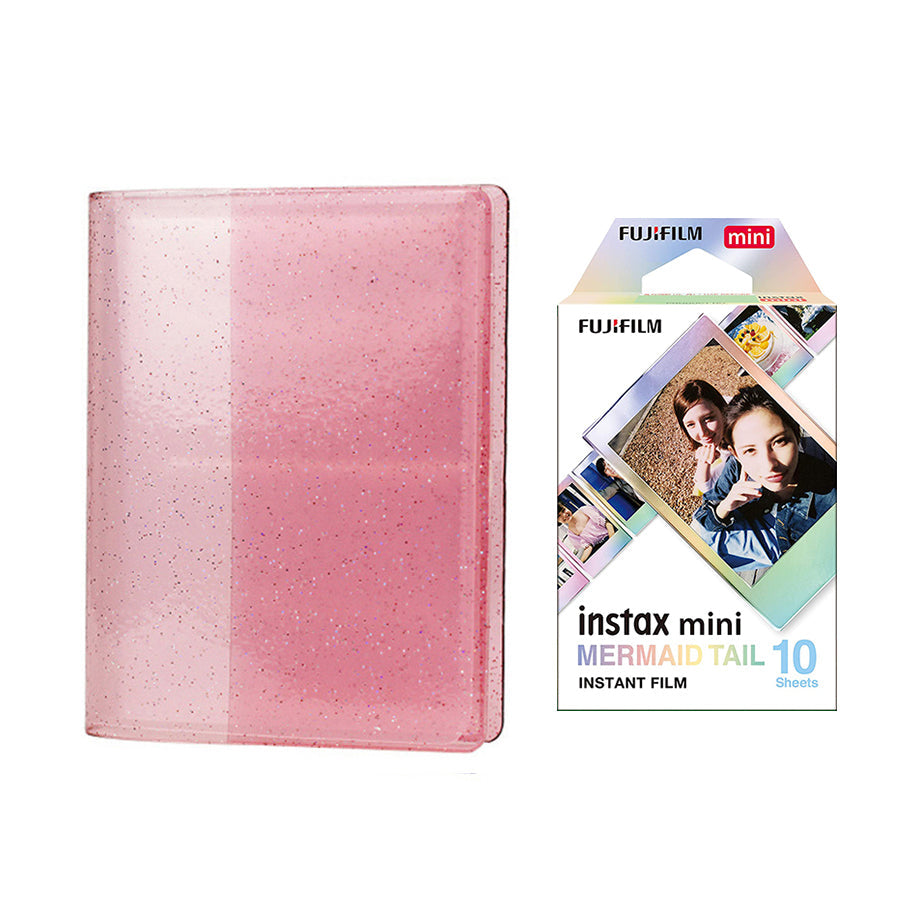 Fujifilm Instax Mini 10X1 mermaid tail Instant Film with 64-Sheets Album For Mini Film 3 inch Blush pink