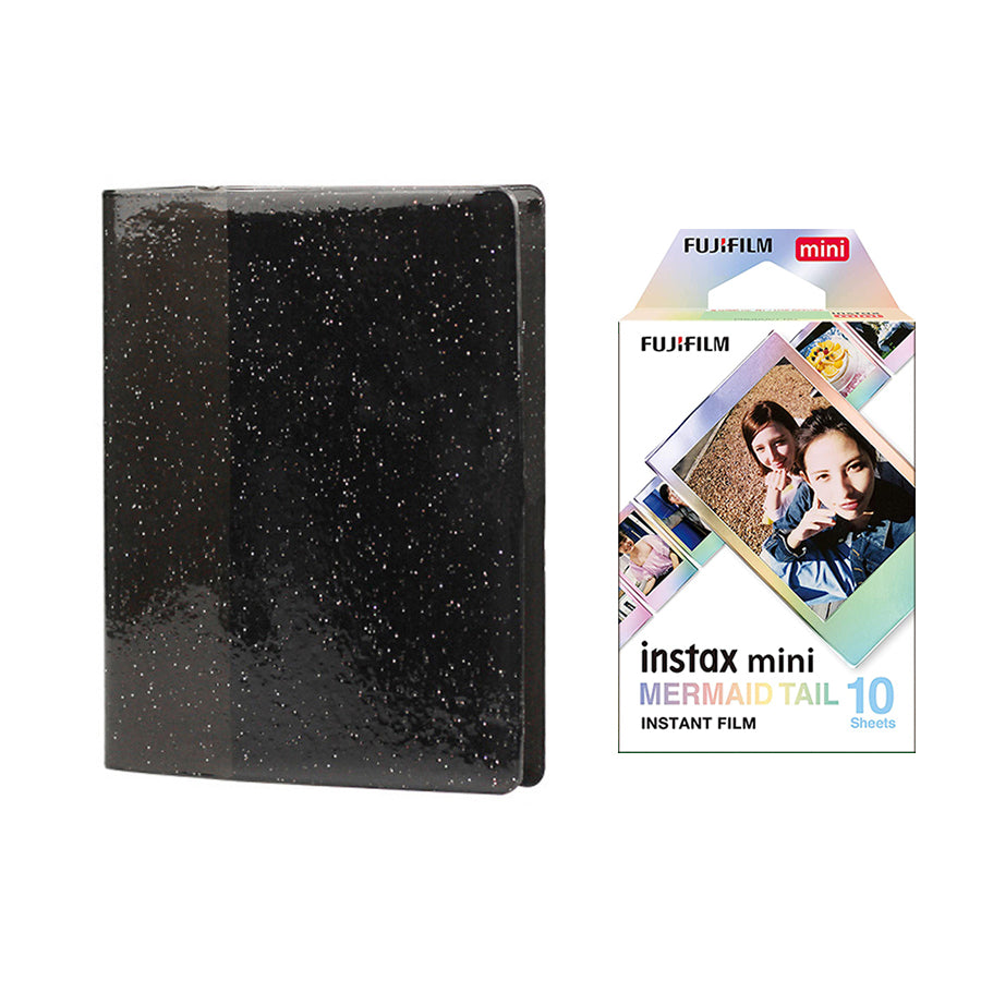 Fujifilm Instax Mini 10X1 mermaid tail Instant Film with 64-Sheets Album For Mini Film 3 inch (charcoal gray)