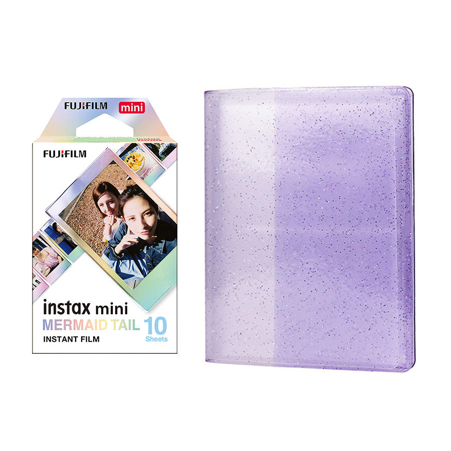 Fujifilm Instax Mini 10X1 mermaid tail Instant Film with 64-Sheets Album For Mini Film 3 inch (lilac purple)