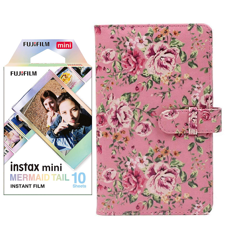 Fujifilm Instax Mini 10X1 mermaid tail Instant Film with 96-sheet Album for mini film  (Pink rose)