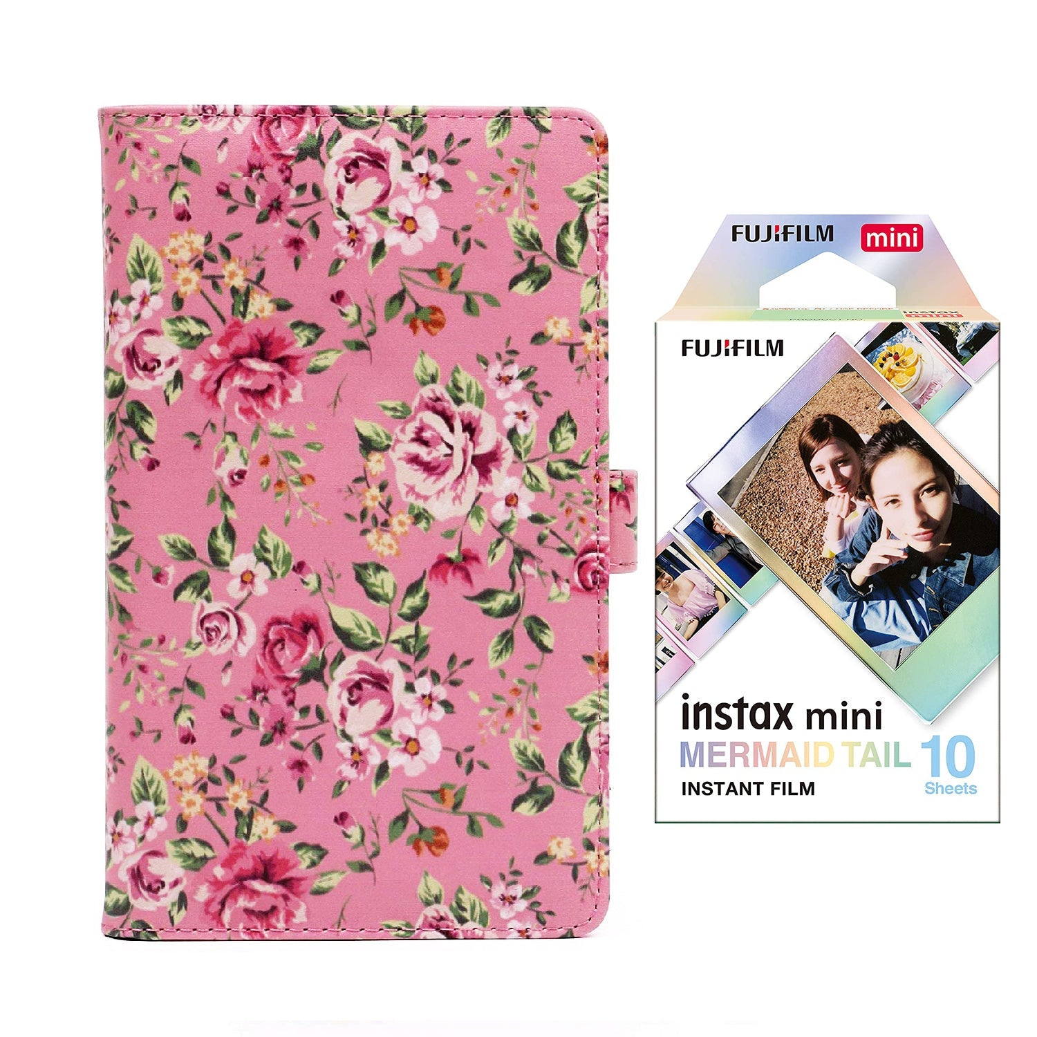 Fujifilm Instax Mini 10X1 mermaid tail Instant Film with 96-sheet Album for mini film  (Pink rose)