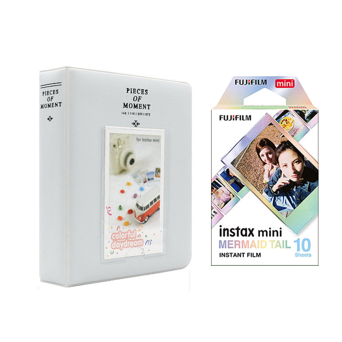 Fujifilm Instax Mini 10X1 mermaid tail Instant Film with Instax Time Photo Album 64 Sheets (Pearly white)
