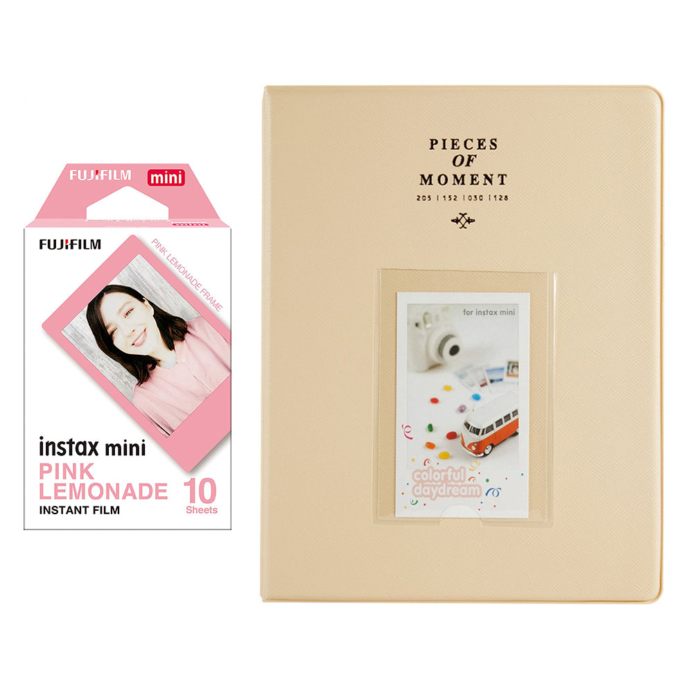 Fujifilm Instax Mini 10X1 pink lemonade Instant Film With 128-sheet Album for mini film (beige)