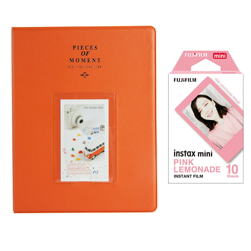 Fujifilm Instax Mini 10X1 pink lemonade Instant Film With 128-sheet Album for mini film (orange)